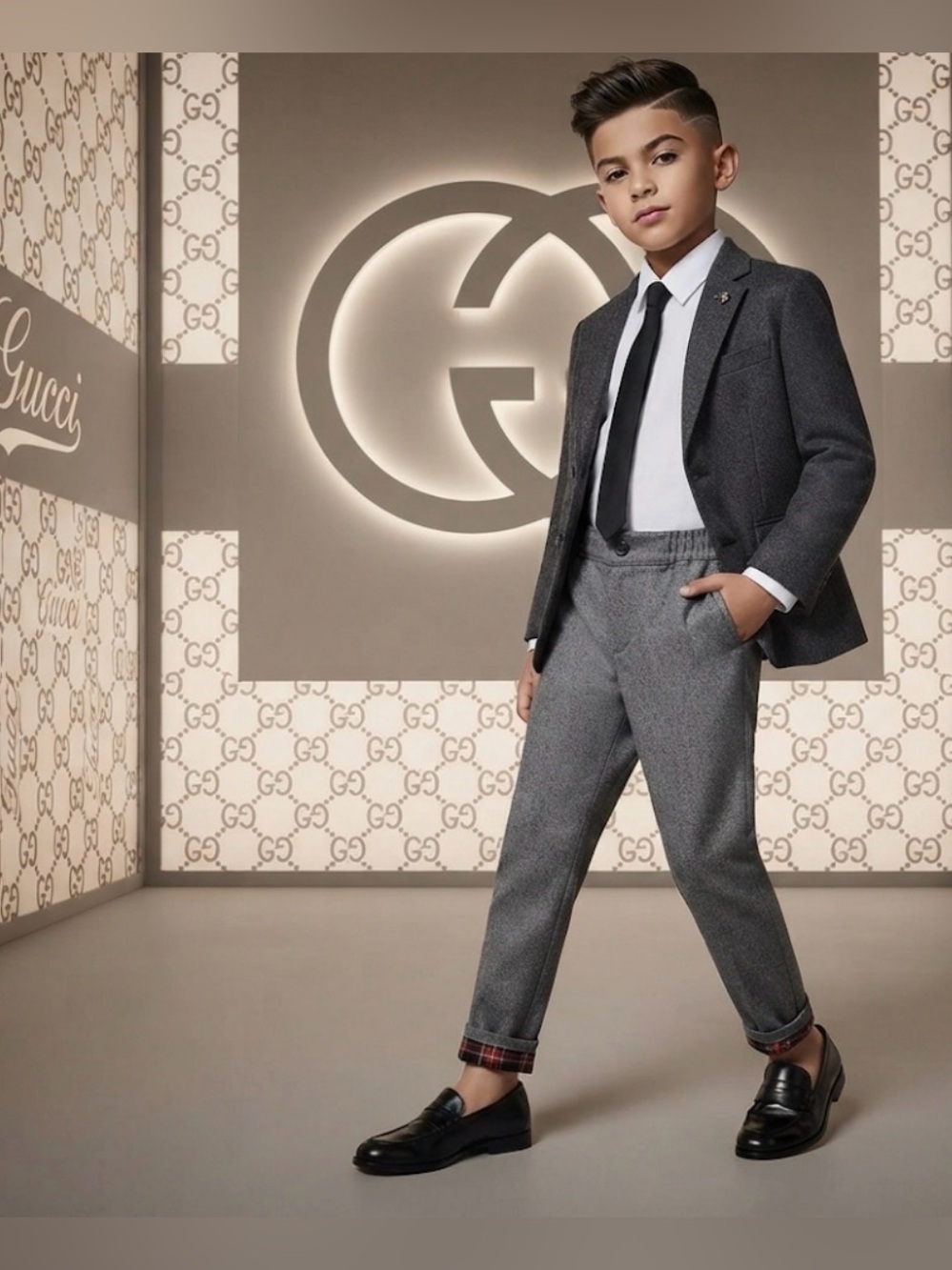 New Authentic Gucci luxury designer boys gray dress pants sz 6